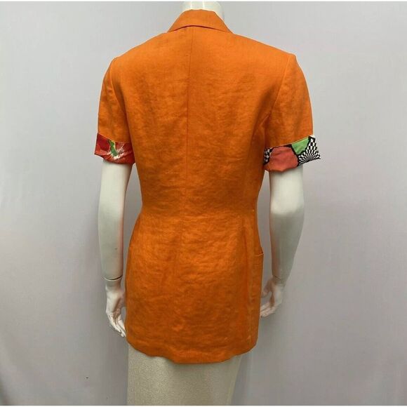 Versace Sport Orange Double Breast Linen Harlequin Flip Cuff Blazer Jacket Sz 40 - Picture 2 of 9